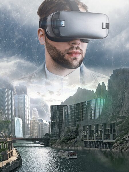 fantasy, virtual reality, vr, vr glasses, man, sky, clouds, networks, nature, city, futuristic city, sci - fi, scifi, technology, atmosphere, composing, book cover, photoshop, virtual reality, virtual reality, virtual reality, virtual reality, metaverse, virtual reality